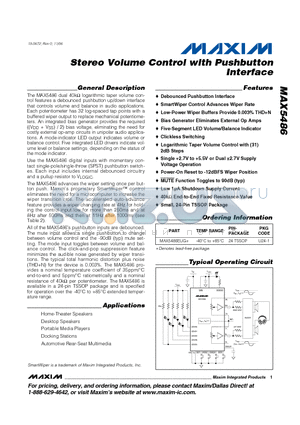 MAX5486 datasheet - Stereo Volume Control with Pushbutton Interface