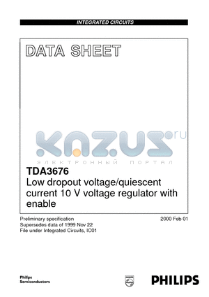 TDA3676 datasheet - Low dropout voltage/quiescent current 10 V voltage regulator with enable