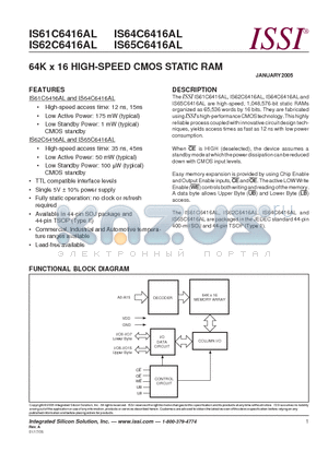 IS61C6416AL-12T datasheet - 64K x 16 HIGH-SPEED CMOS STATIC RAM