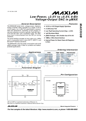 MAX550BEUA datasheet - Low-Power, 2.5V to 5.5V, 8-Bit Voltage-Output DAC in lMAX