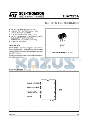 TDA7275A datasheet - MOTOR SPEED REGULATOR