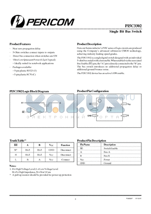 PI5C3302TX datasheet - Single Bit Bus Switch