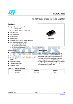 TDA7384A_07 datasheet - 4 x 42W quad bridge car radio amplifier