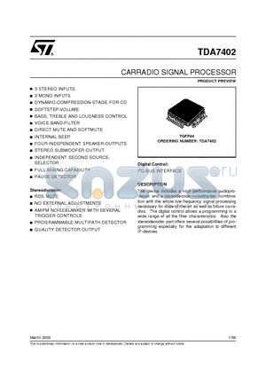 TDA7402 datasheet - CARRADIO SIGNAL PROCESSOR