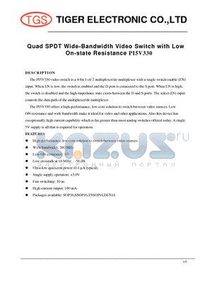 PI5V330 datasheet - Quad SPDT Wide-Bandwidth Video Switch with Low On-state Resistance