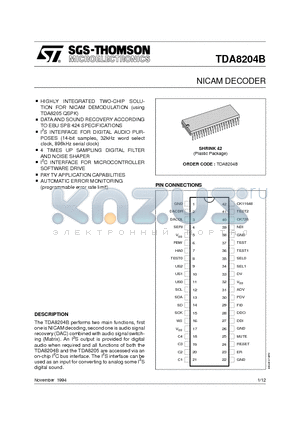 TDA8204B datasheet - NICAM DECODER