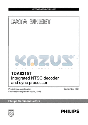TDA8315T datasheet - Integrated NTSC decoder and sync processor