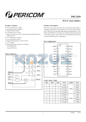 PI6C2410L datasheet - PCI-X Clock Buffers