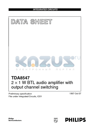 TDA8547T datasheet - 2 x 1 W BTL audio amplifier with output channel switching