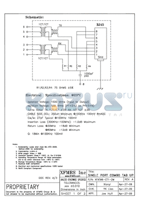 XFATM9-CT1-2M datasheet - SINGLE PORT COMB TAB UP