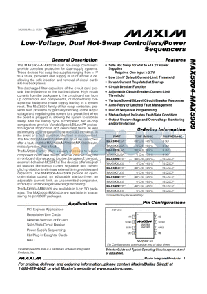 MAX5908UEE datasheet - Low-Voltage, Dual Hot-Swap Controllers/Power Sequencers