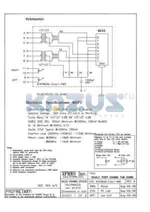 XFATM9JM-CLXU1-4MS datasheet - SINGLE PORT COMBO TAB DOWN