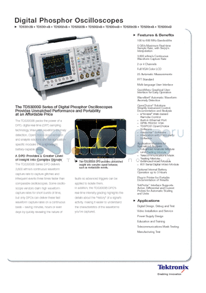 TDS3064B datasheet - DIGITAL PHOSPHOR OSCILLOSCOPES