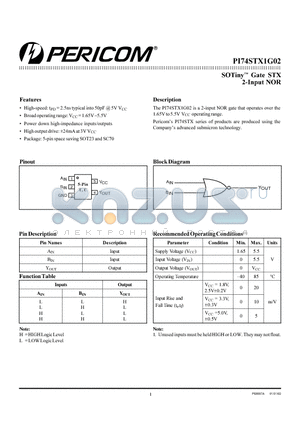 PI74STX1G02TX datasheet - SOTiny Gate STX 2-Input NOR