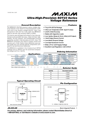 MAX6033 datasheet - Ultra-High-Precision SOT23 Series Voltage Reference