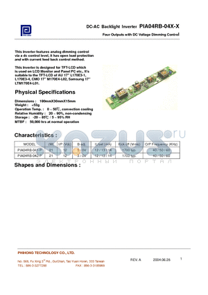 PIA04RB-041-P datasheet - Four Outputs with DC Voltage Dimming Control