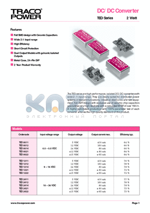 TED0522 datasheet - DC/DC Converter - TED Series 2 Watt