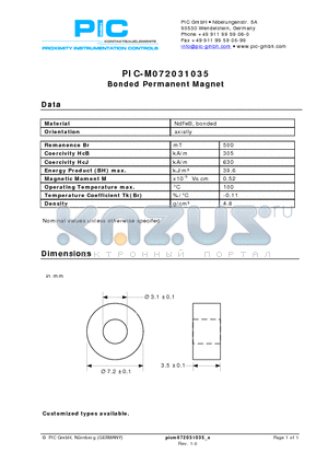 PIC-M072031035 datasheet - Bonded Permanent Magnet