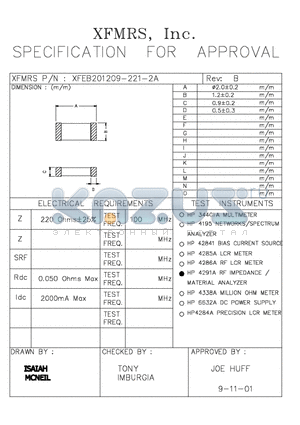 XFEB201209-221-2A datasheet - SPECIFICATION FOR APPROVAL