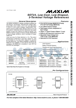 MAX6125EUR datasheet - SOT23, Low-Cost, Low-Dropout, 3-Terminal Voltage References