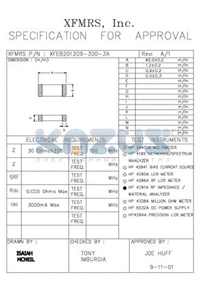 XFEB201209-300-3A datasheet - SPECIFICATION FOR APPROVAL