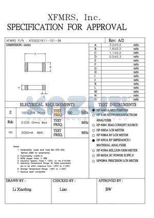 XFEB321611-101-3A datasheet - SPECIFICATION FOR APPROVAL