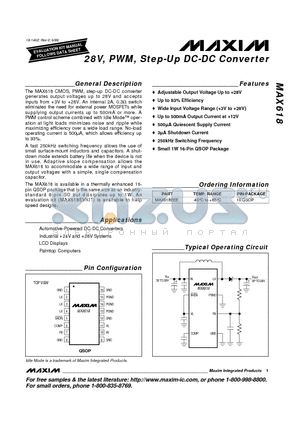 MAX618EEE datasheet - 28V, PWM, Step-Up DC-DC Converter