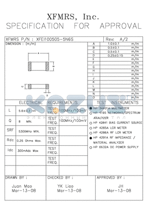 XFEI100505-5N6S datasheet - SPECIFICATION FOR APPROVAL