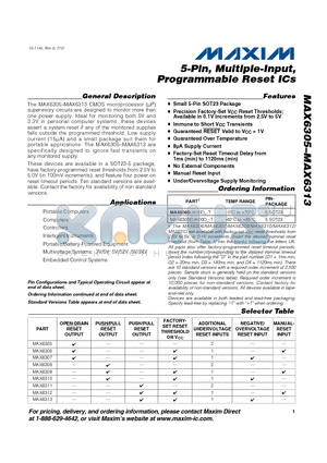 MAX6305EUK00D_-T datasheet - 5-Pin, Multiple-Input, Programmable Reset ICs