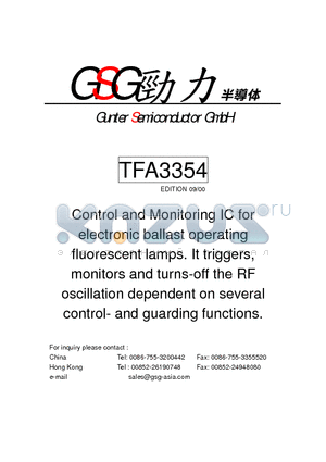 TFA3354 datasheet - Control and Monitoring IC for Electronic Ballasts