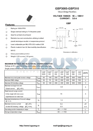 GBP308 datasheet - Silicon Bridge Rectifiers