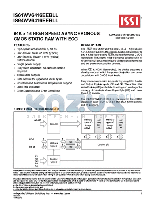 IS61WV6416EEBLL datasheet - 64K x 16 HIGH SPEED ASYNCHRONOUS CMOS STATIC RAM WITH ECC