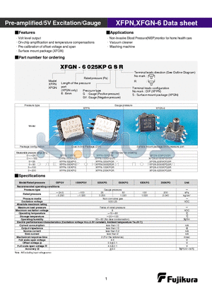 XFGN-6200KPGSR datasheet - Pre-amplified/5V Excitation/Gauge