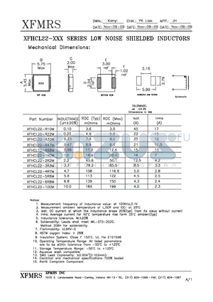 XFHCL22-2R2M datasheet - LOW NOISE SHIELDED INDUCTORS