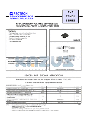 TFMCJ160A datasheet - GPP TRANSIENT VOLTAGE SUPPRESSOR (1500 WATT PEAK POWER 1.0 WATT STEADY STATE)