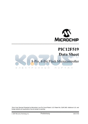 PIC12F519T-I/P datasheet - 8-Pin, 8-Bit Flash Microcontroller