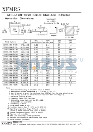 XFHCL4MM-R82M datasheet - MEASUREMENT FREQUENCY OF INDUCTANCE VALUE: AT 100KHz