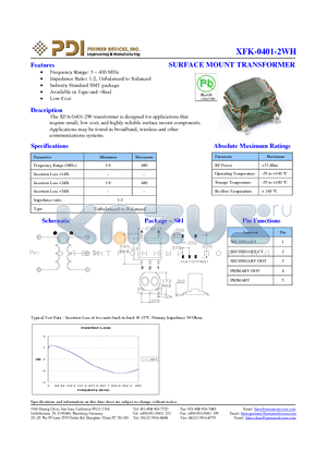 XFK-0401-2WH datasheet - SURFACE MOUNT TRANSFORMER