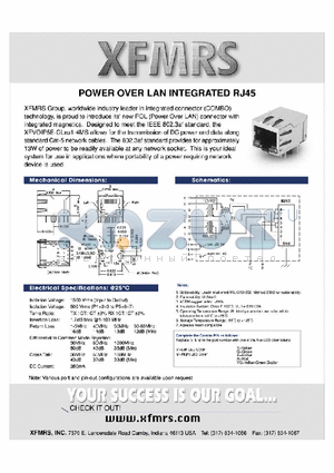 XFMRS datasheet - POWER OVER LAN INTEGRATED RJ45