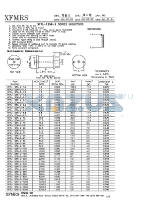XFRL-1256-2-1.8 datasheet - INDUCTORS