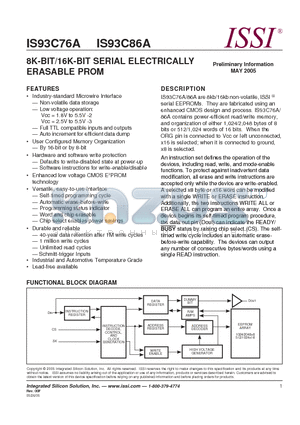 IS93C86A-2GRI datasheet - 8K-BIT/16K-BIT SERIAL ELECTRICALLY ERASABLE PROM