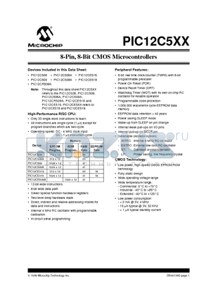 PIC12LCE519-04/ESM datasheet - 8-Pin, 8-Bit CMOS Microcontrollers