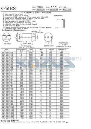 XFRL-1256-3-100 datasheet - INDUCTORS