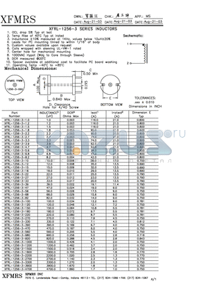 XFRL-1256-3-150 datasheet - INDUCTORS