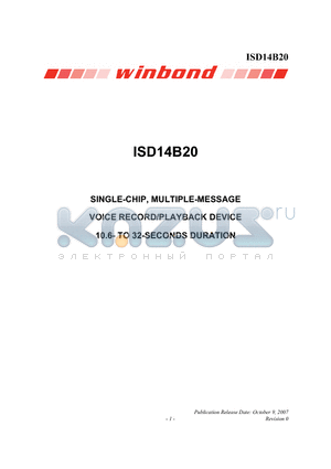 ISD14B20 datasheet - SINGLE-CHIP, MULTIPLE-MESSAGE VOICE RECORD/PLAYBACK DEVICE 10.6- TO 32-SECONDS DURATION