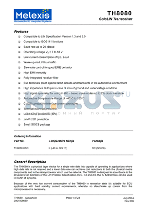 TH8080KDC datasheet - SoloLIN Transceiver