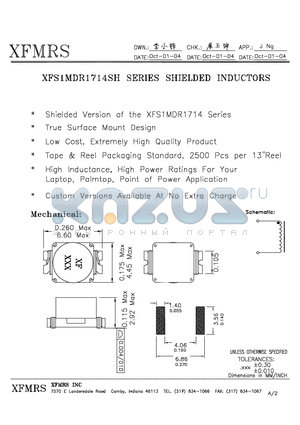 XFS1MDR1717SH-103 datasheet - SHIELDED INDUCTORS