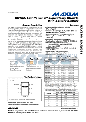 MAX6364HUT datasheet - SOT23, Low-Power lP Supervisory Circuits with Battery Backup