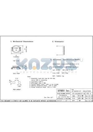 XFS1MDR5137-102 datasheet - INDUCTORS