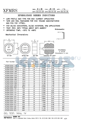 XFSDR125SH-151 datasheet - INDUCTORS